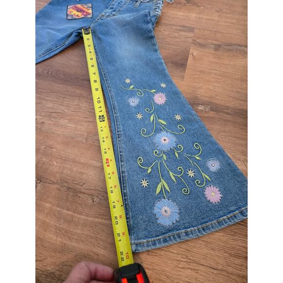Vintage Mudd y2k lace up jeans size 7 juniors embroidered boho blue bell bottoms - Picture 6 of 7